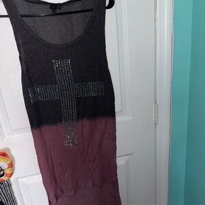 Topshop Red and Gray Graphic Embellished Tank Top